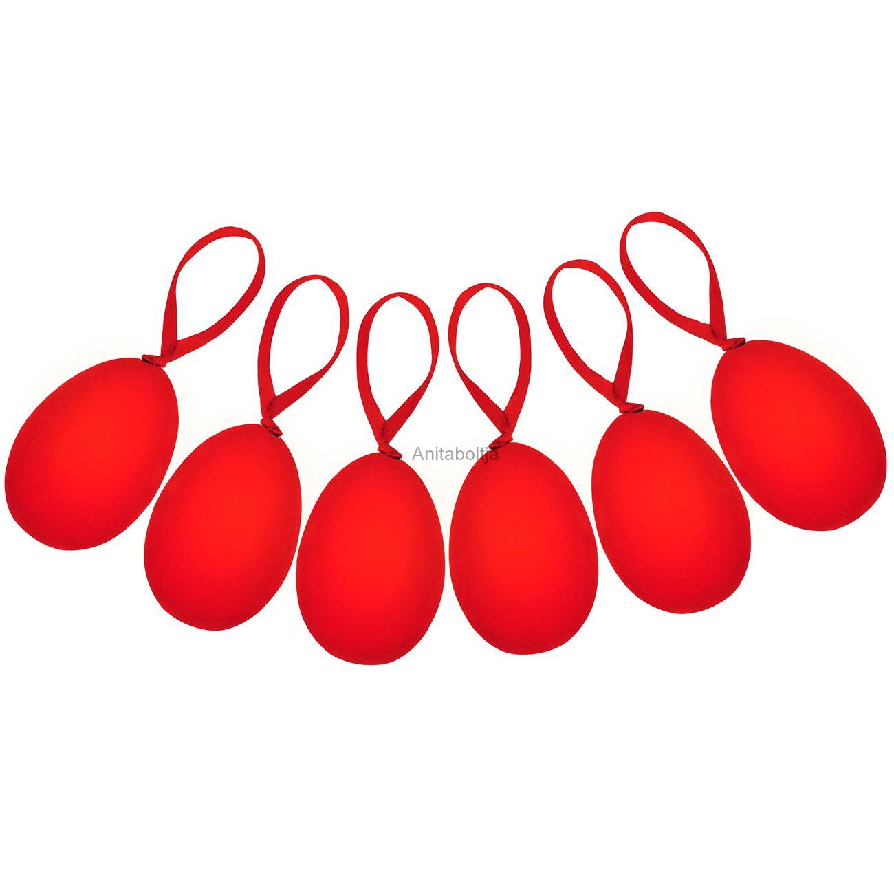 Húsvéti dekoratív tojások Piros bársony műanyag 6 cm - 6 db.
