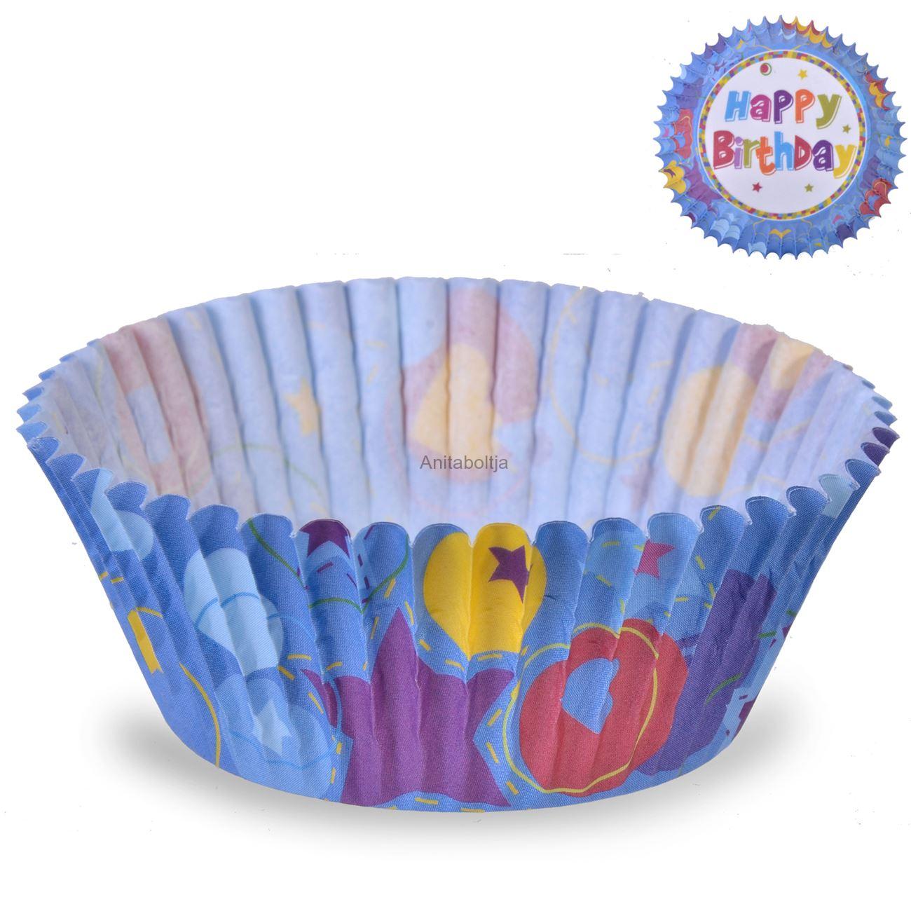Muffin papír Happy Birthday kék 100 db