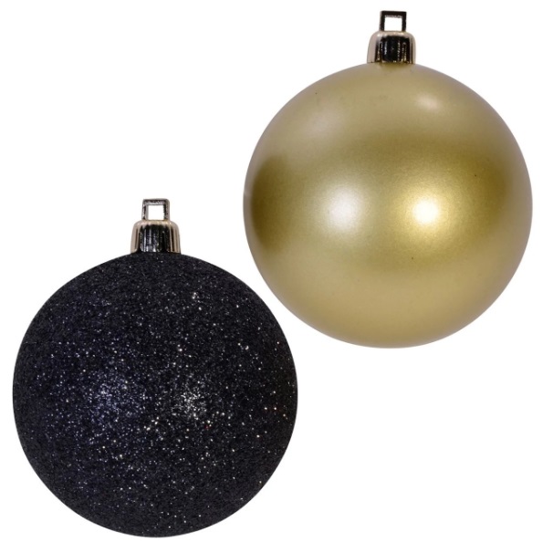 Fekete/Arany csillogó karácsonyfa gömbök  7 cm - 12 db.