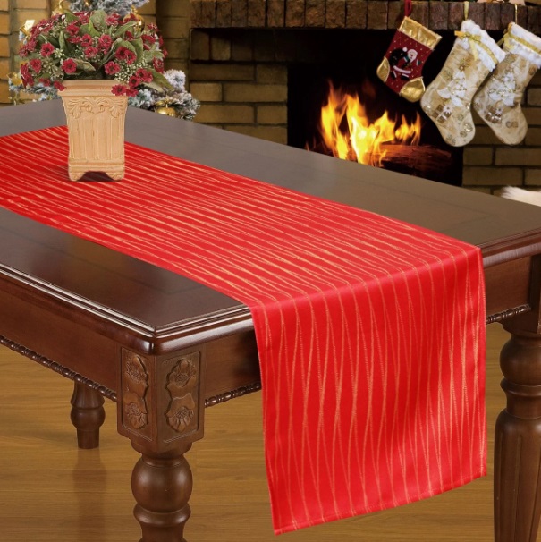 Karácsonyi asztali futó vörös arany fólia csíkos 150x35 cm