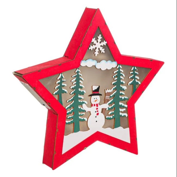 Karácsonyi dekorációs csillag hóember 30 cm