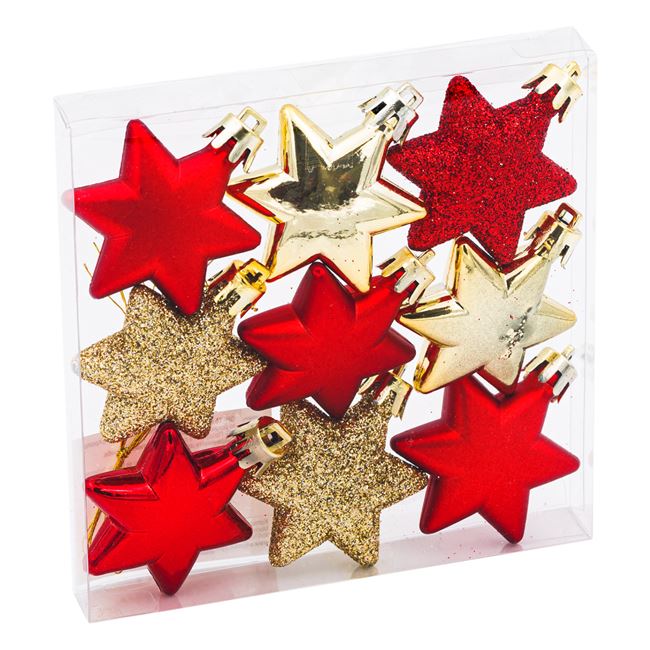 Karácsonyi díszek Csillagok Red Gold Glitter 5 cm - 9 db.