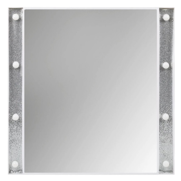 Fali tükör műanyag fehér ezüst Glitter 8 LED - 50x50 cm