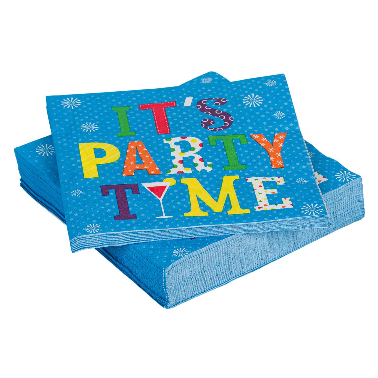 Szalvéták Party Blue Üzenet "It's Party Time" 33x33 cm - 50 db.
