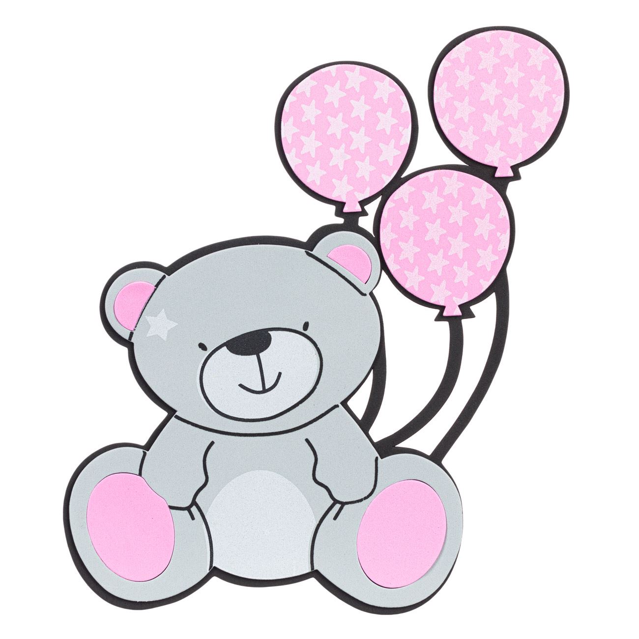 Fali dekorációs hab Teddy Bear szürke rózsaszín lufi