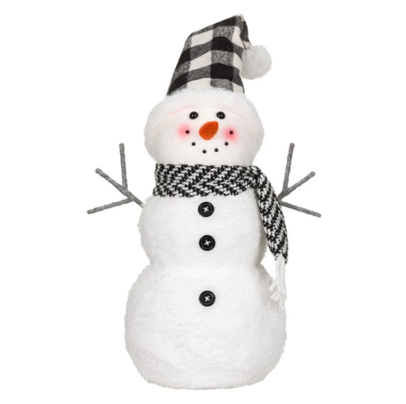 Karácsonyi dekoratív hóember fekete fehér kockás kalap 49 cm