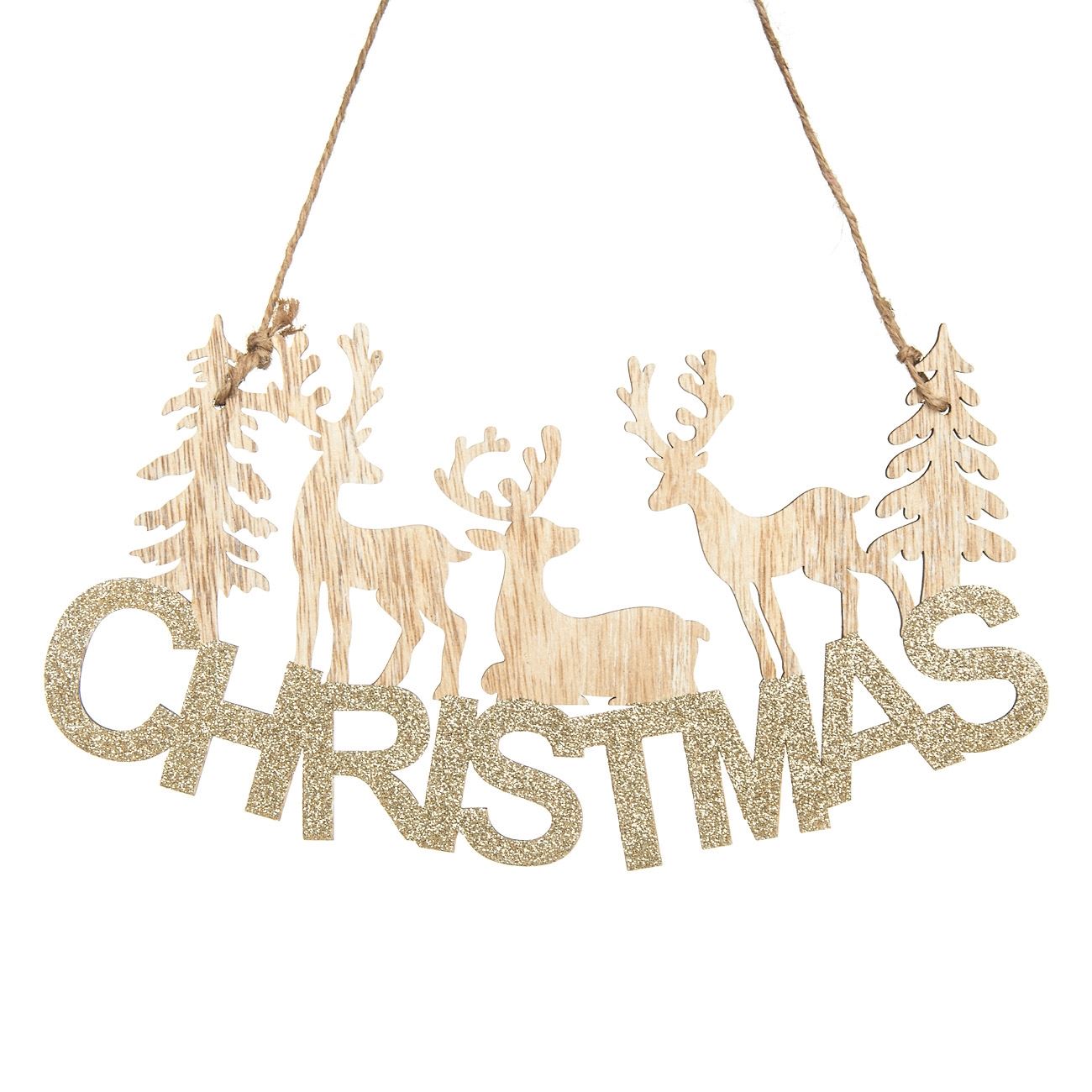 Karácsonyi medál jel Fából készült rénszarvas pezsgő csillogás 30 cm
