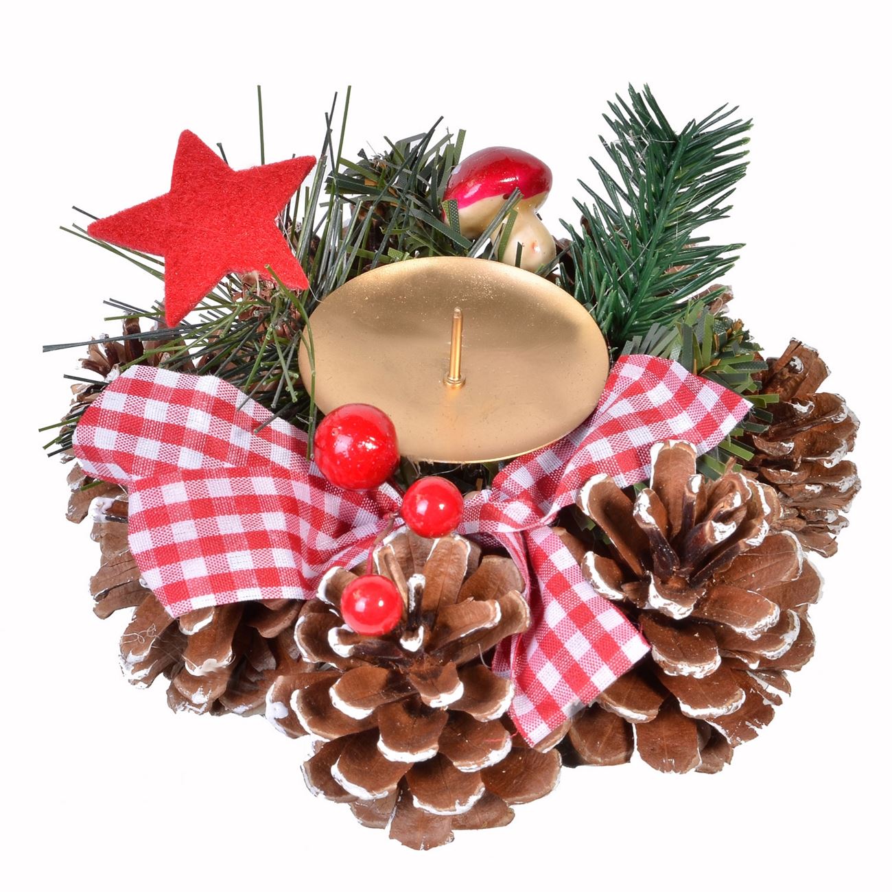 Karácsonyi dekoratív gyertyatartó kockás szalag 15 cm