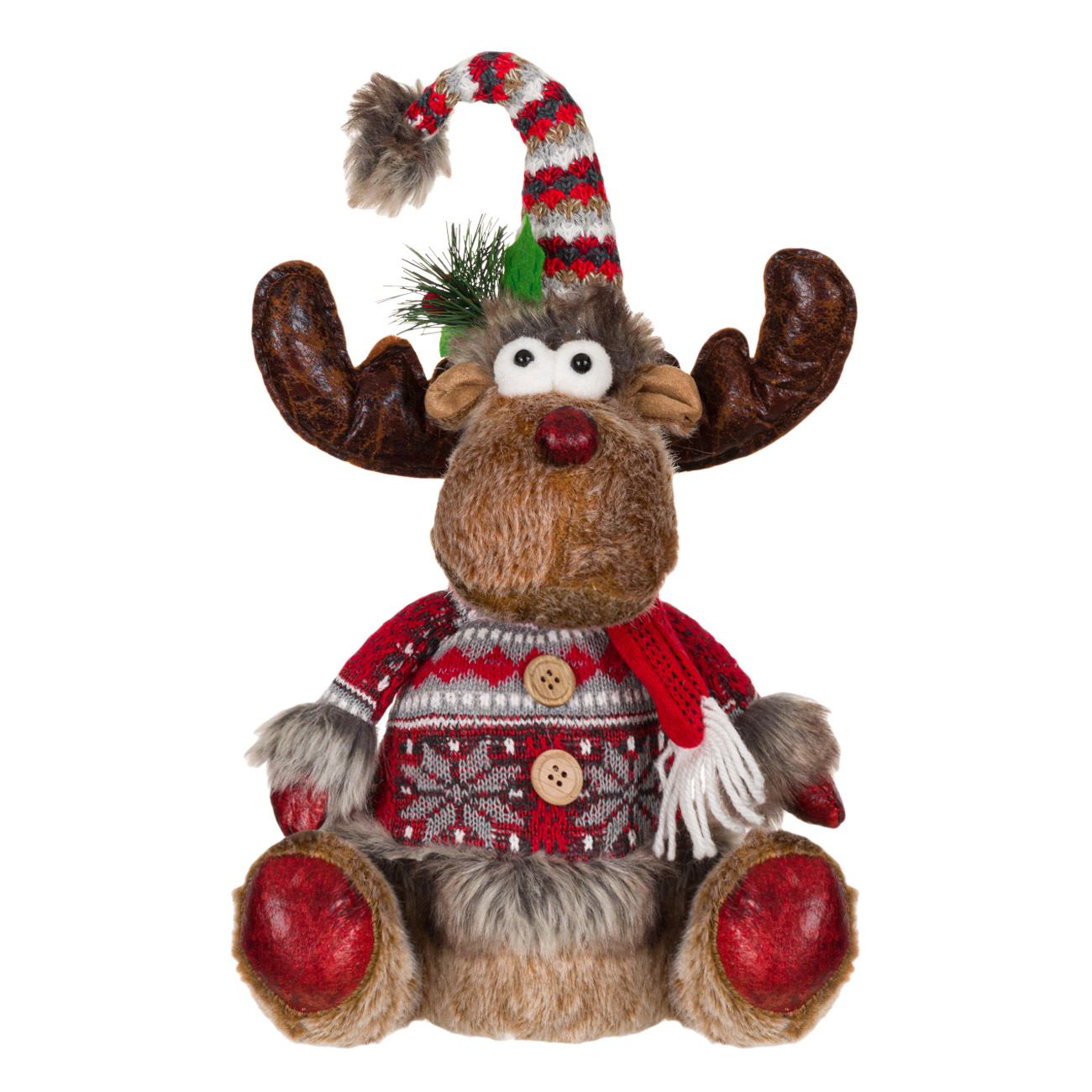Karácsonyi dekoratív figura rénszarvas ülő Jacquard szőrme kardigán 48 cm