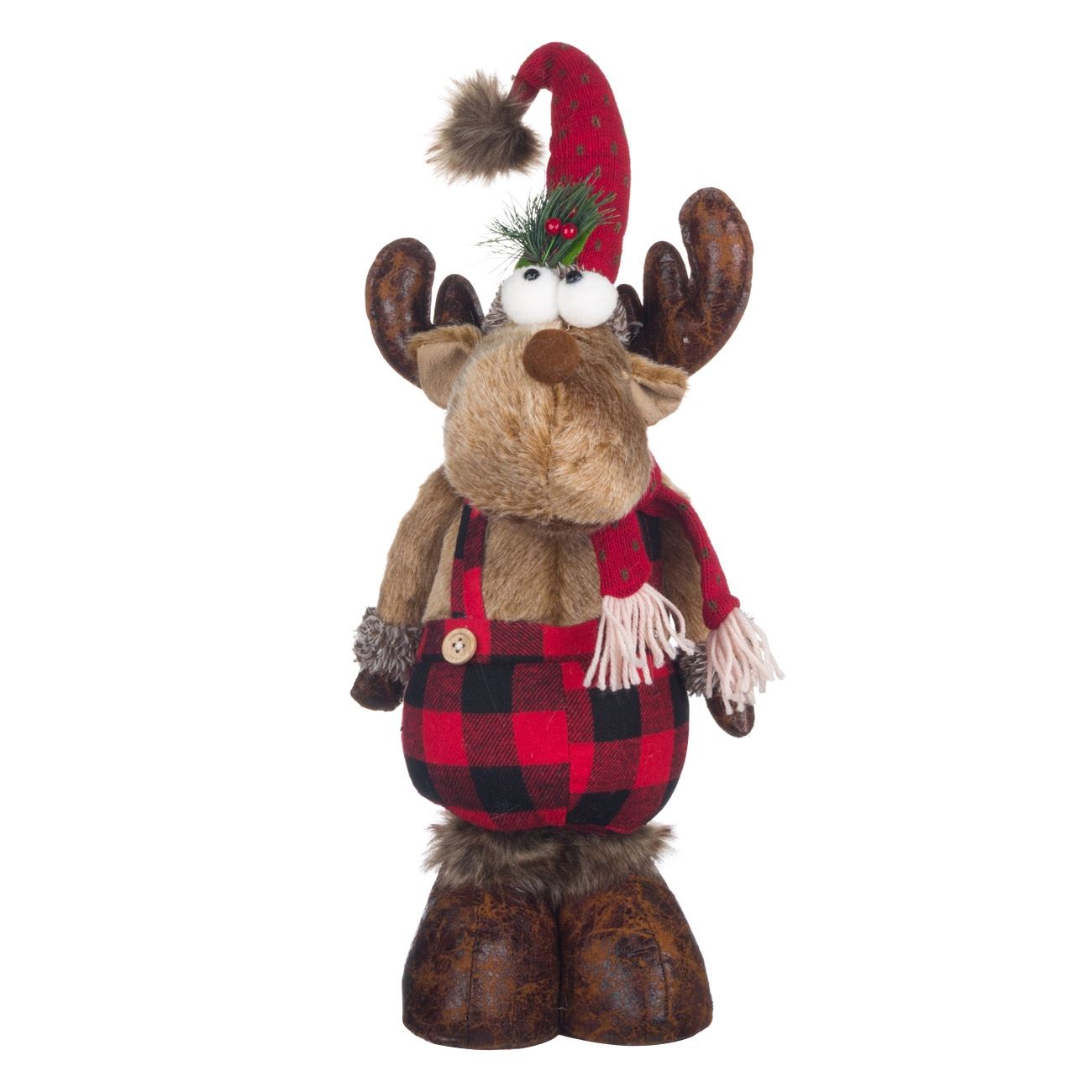 Karácsonyi dekoratív figura Rénszarvas kockás nadrágban 45 cm