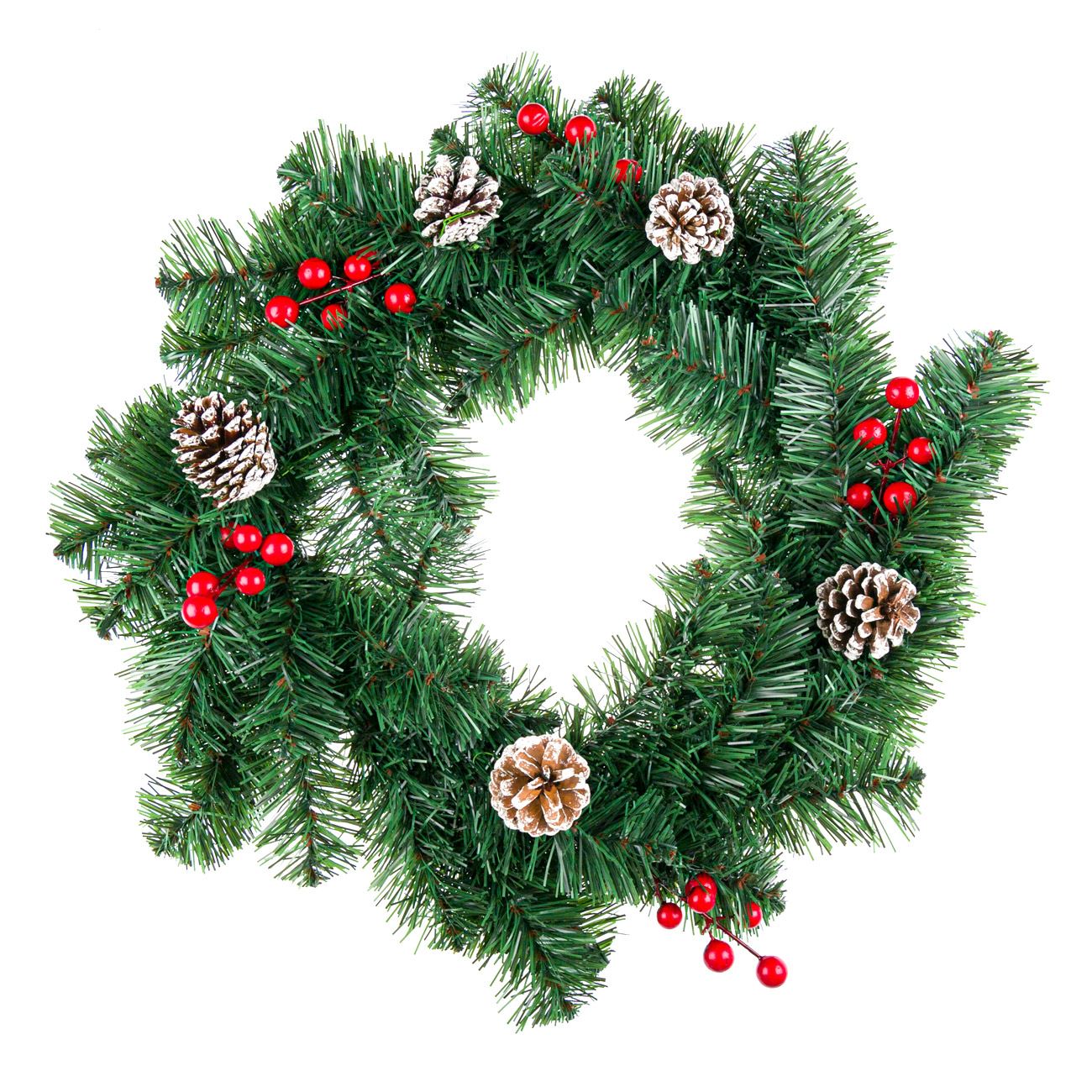 Karácsonyi dekoratív koszorú zöld fenyőtoboz Bogyók 50 cm