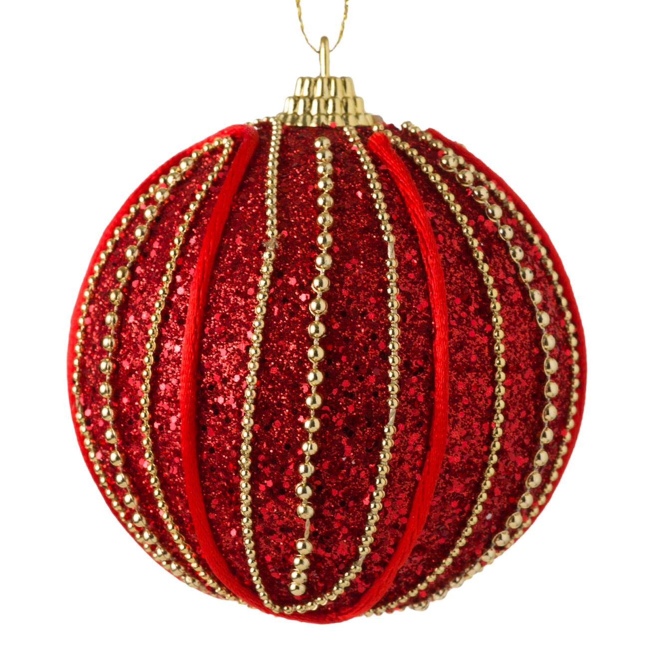 Karácsonyfa gömb dísz Glitteres Arany/Piros 8 cm 