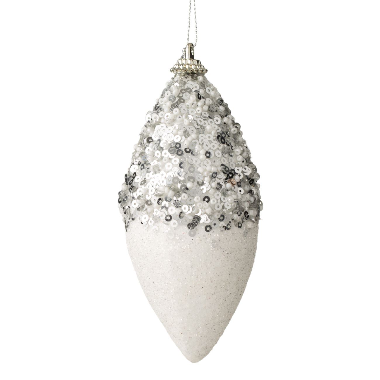 Karácsonyfa dísz Fehér ezüst flitterek Glitter 13 cm