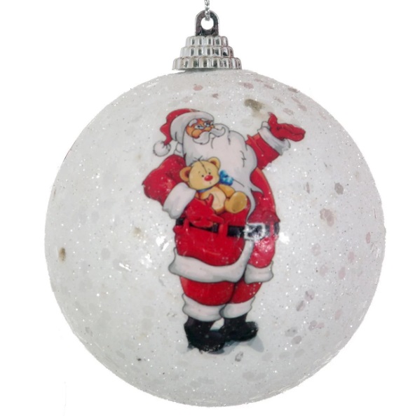 6 db Mikulásos fehér karácsonyfa gömb dísz 8 cm 