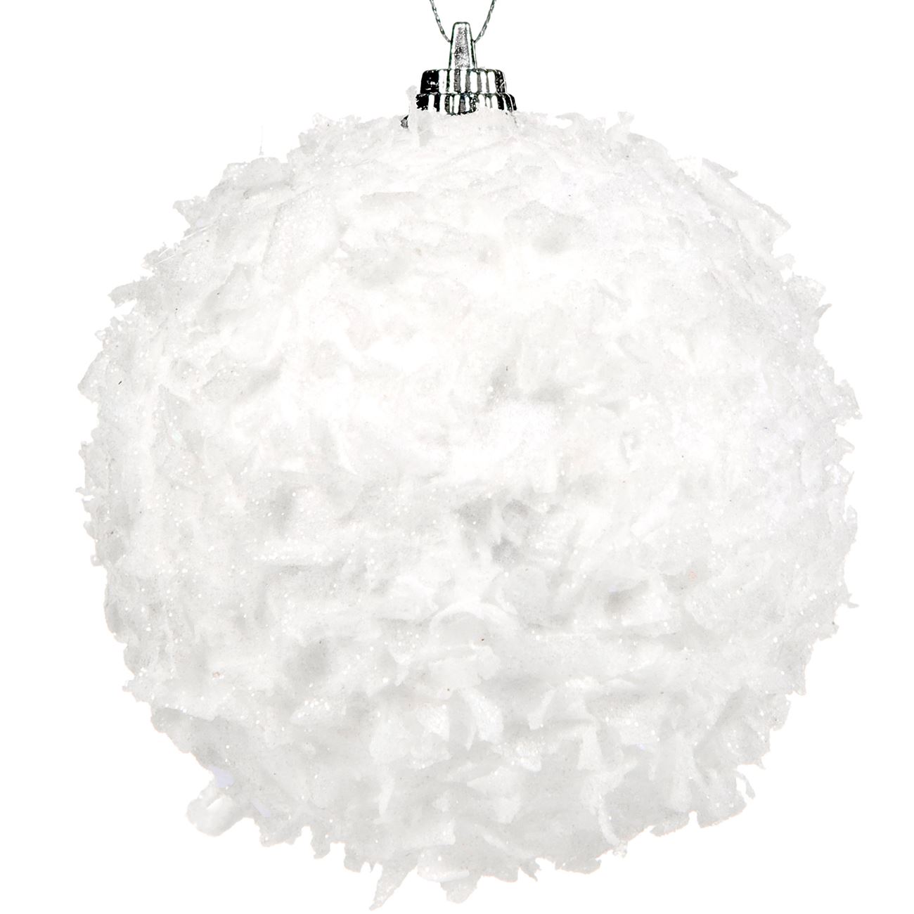 Karácsonyfa gömb dísz fehér havas 8 cm - 6 db