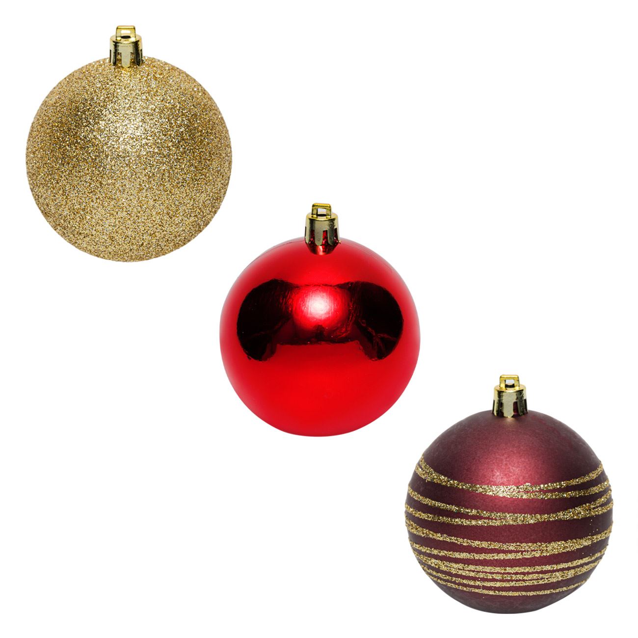 12 db Barna/Arany/Piros karácsonyfa gömb dísz 7 cm 