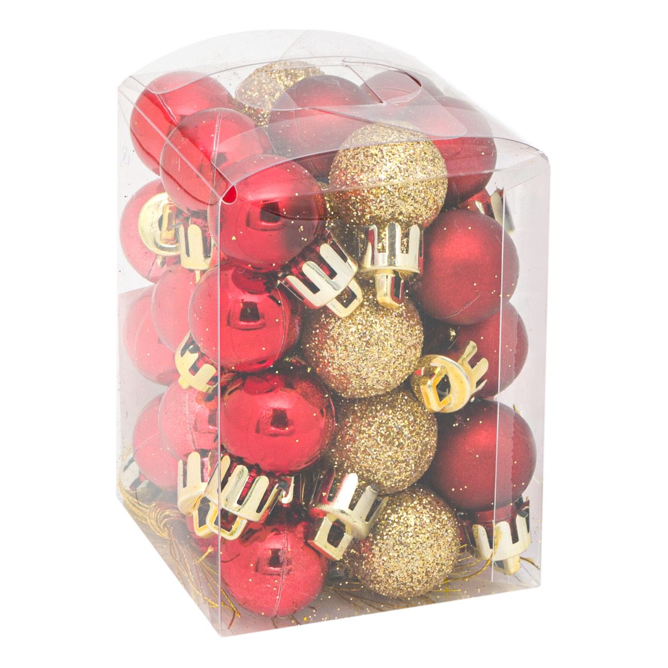 36 db Piros/Arany karácsonyfa gömb dísz 2 cm 