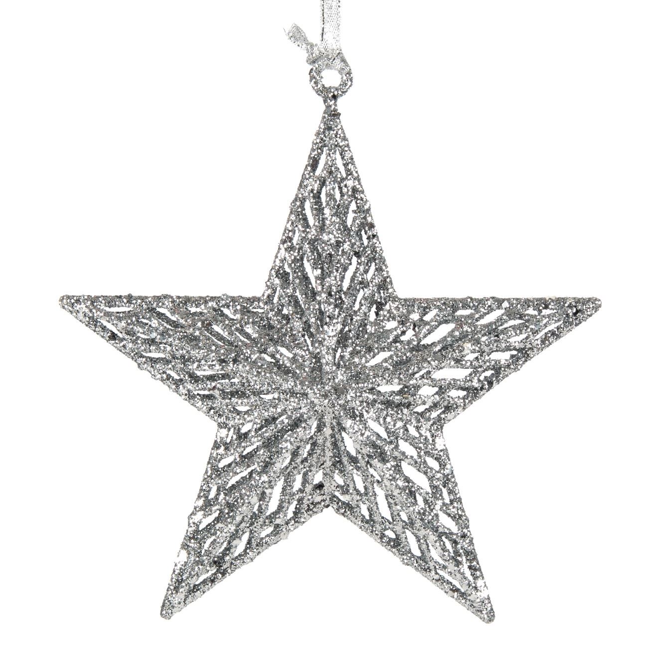 Karácsonyfa dísz csillag perforált ezüst csillogás 18 cm