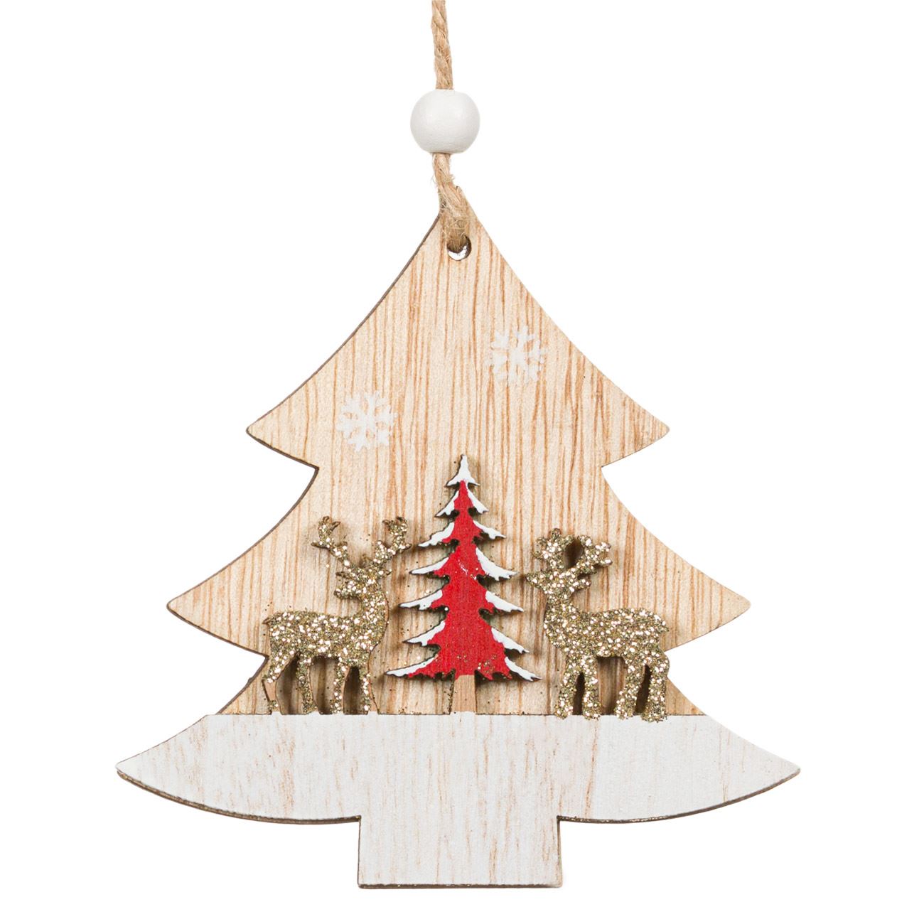Karácsonyfa dísz Fenyőfa rénszarvasokkal 10 cm