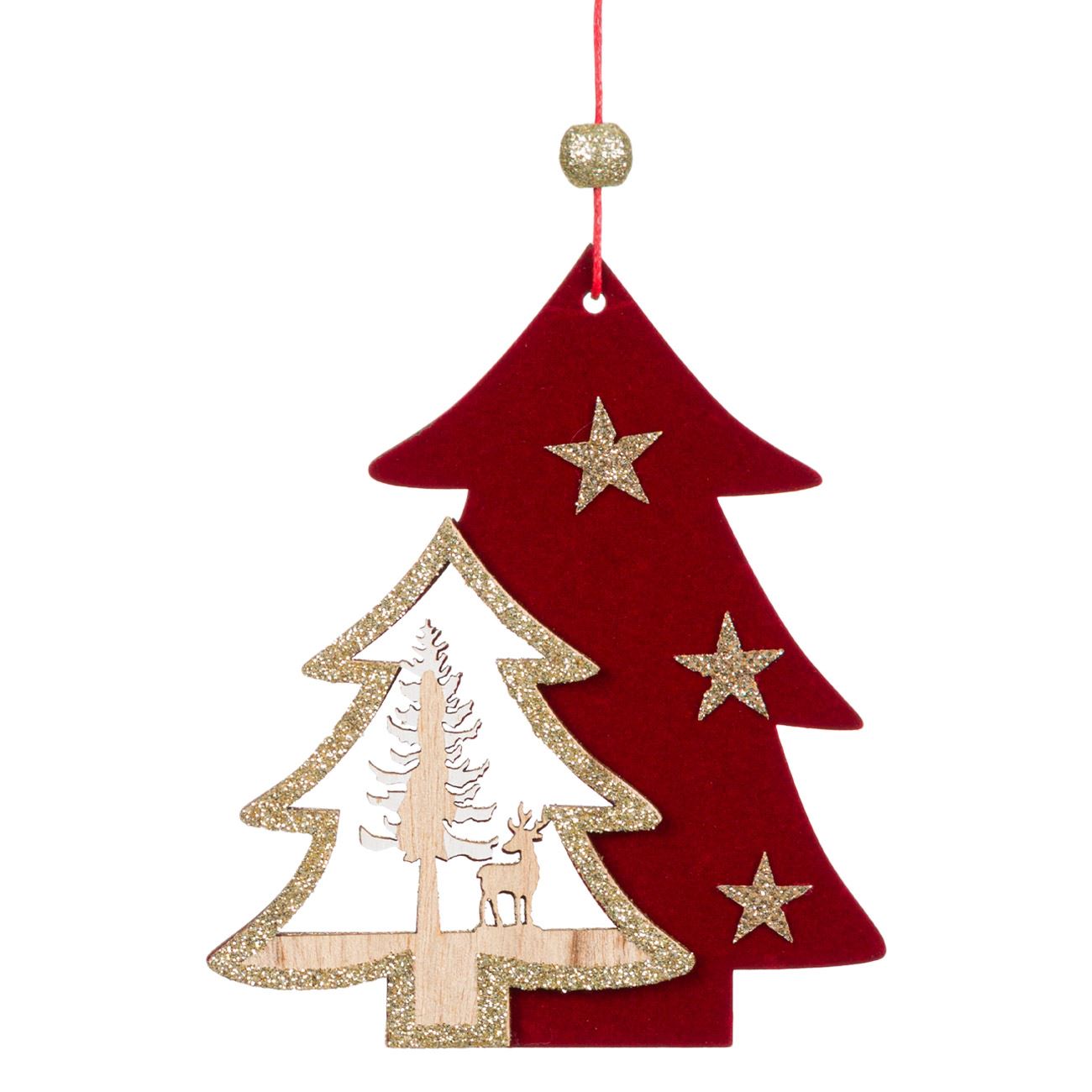 Karácsonyfa dísz Fafenyő Piros Bársony Glitter 12 cm