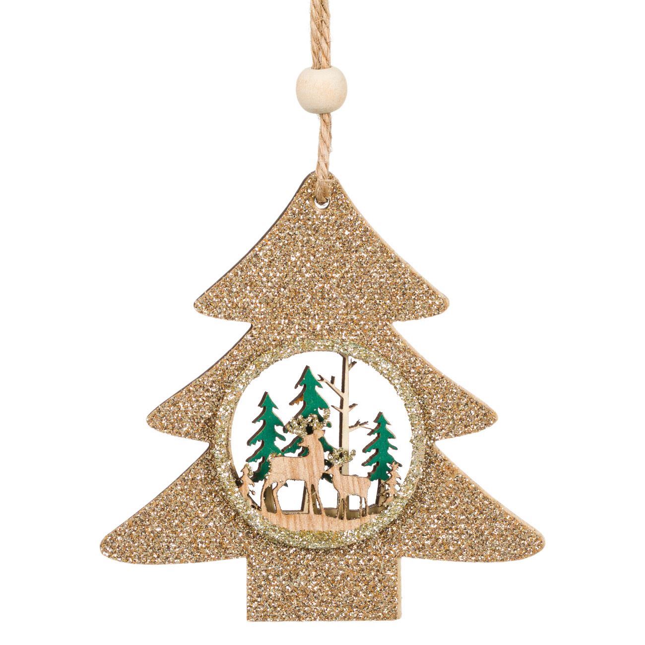Karácsonyfa dísz Fafenyő csillogó ábrázolása 9 cm