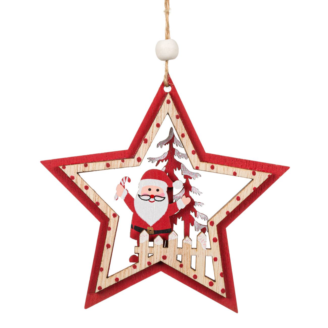 Karácsonyfa dísz Csillag Piros Mikulás 10 cm