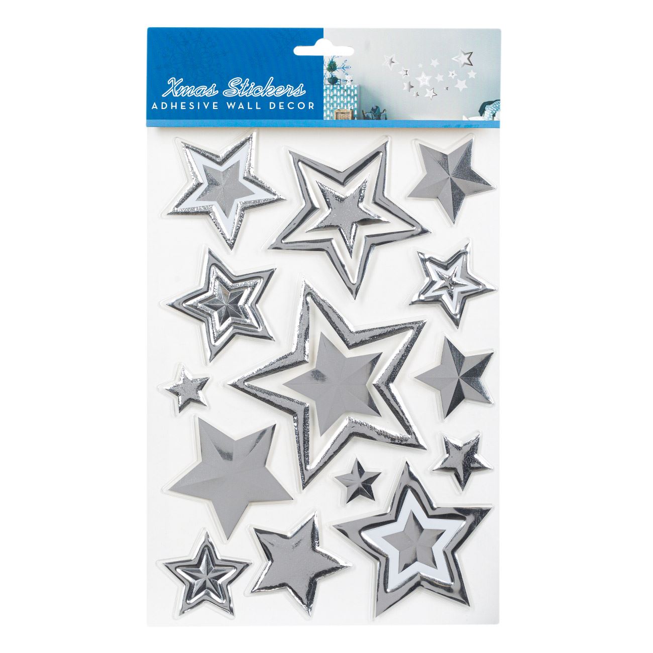 Karácsonyi matricák Dekoratív csillagok Ezüst 21x30 cm