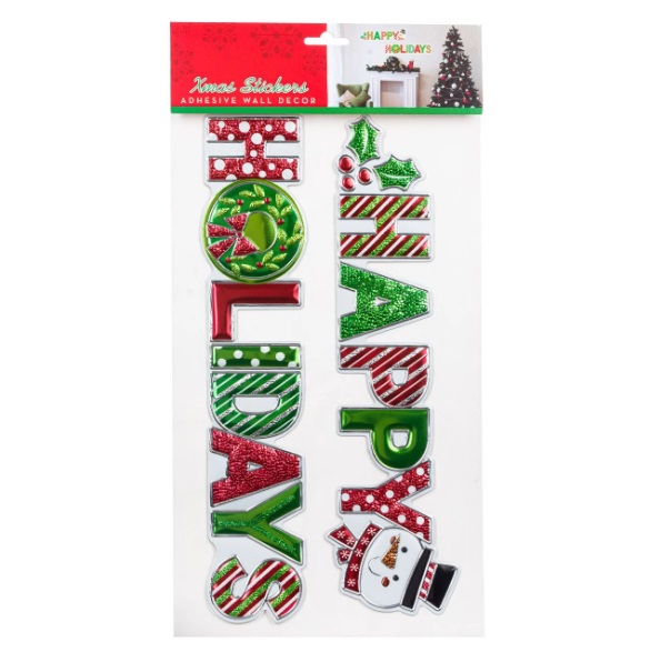 Karácsonyi matrica dekoratív színes üzenet Happy Holiday 24x41 cm