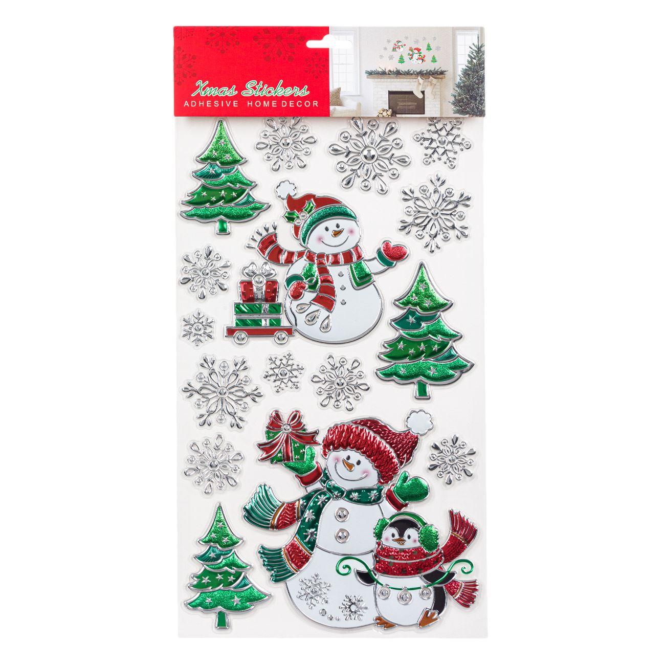 Karácsonyi matricák Dekoratív Színes Hóember Pingvin 24x41 cm