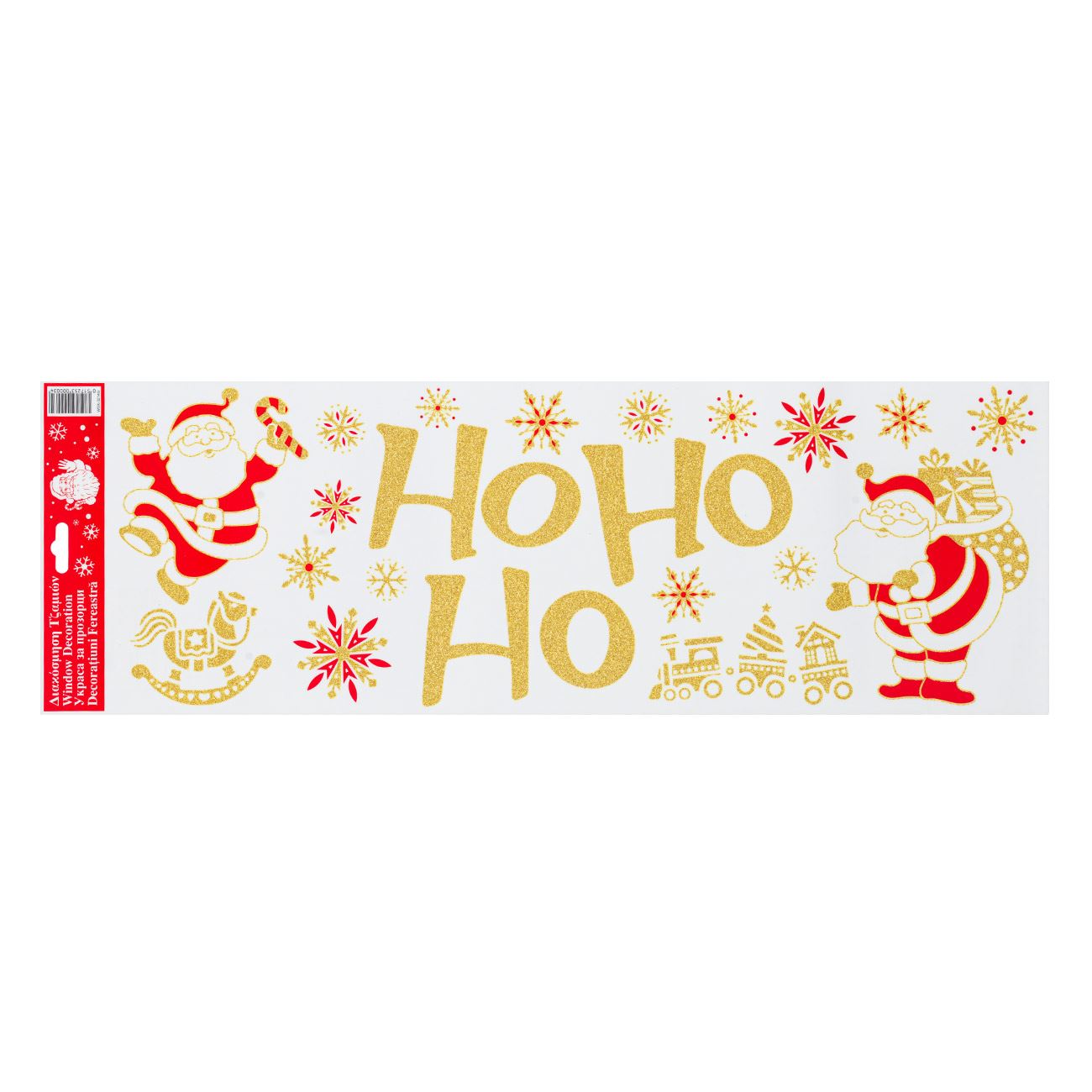 Arany csillogó karácsonyi ablakmatrica Ho Ho Ho Mikulás 20x60 cm