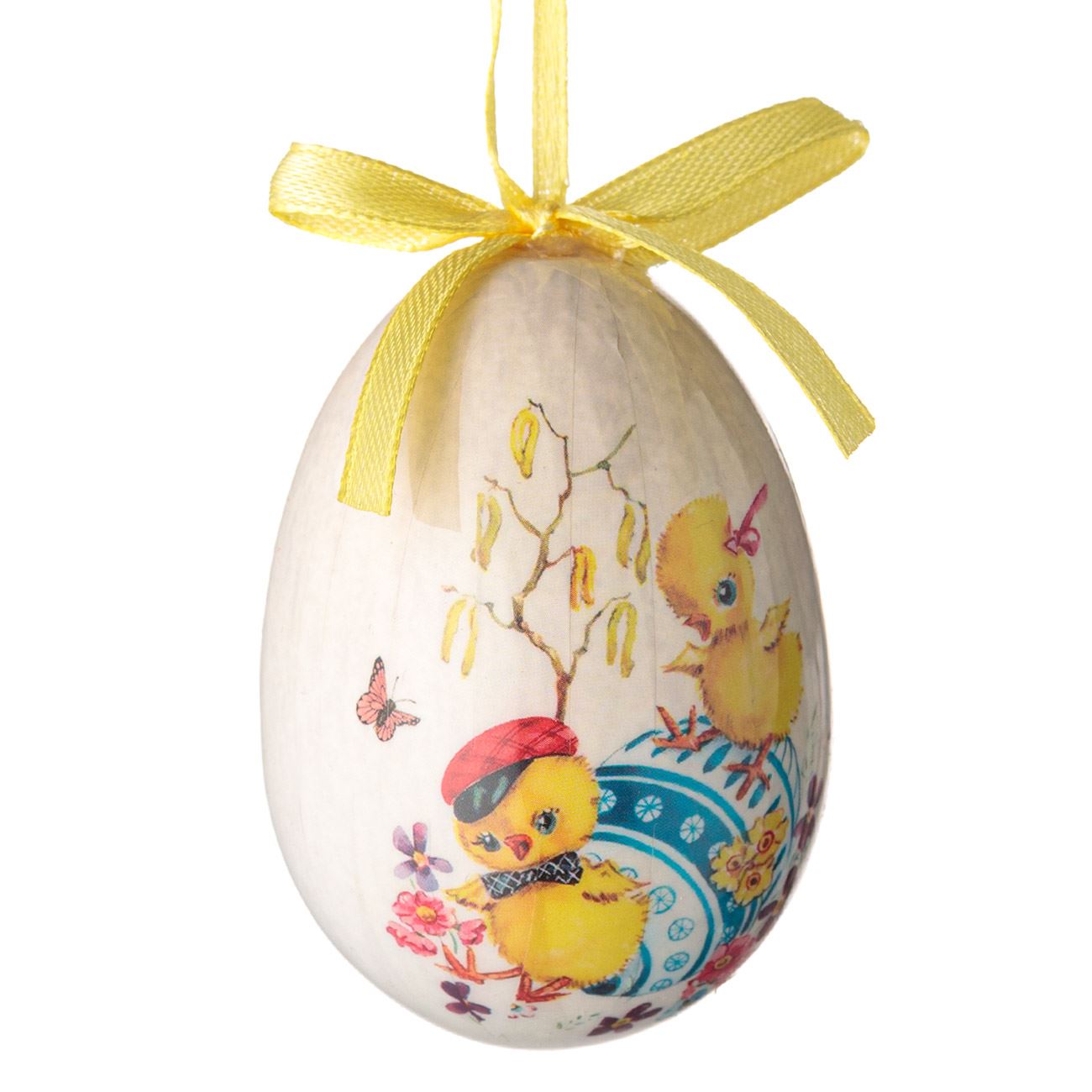 Húsvéti dekoratív tojás csirkével, "tavasz" üzenettel, 7,5 cm