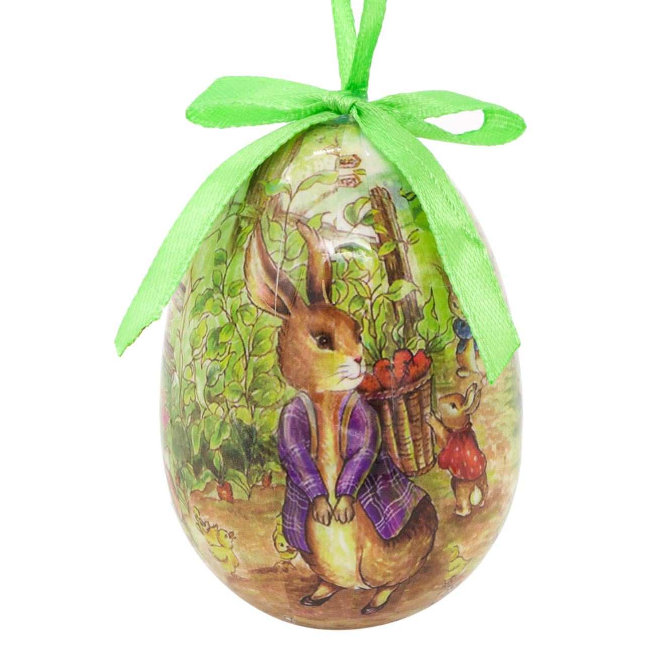 Húsvéti dísztojás illusztrációval Nyúl kosár sárgarépával 7,5 cm