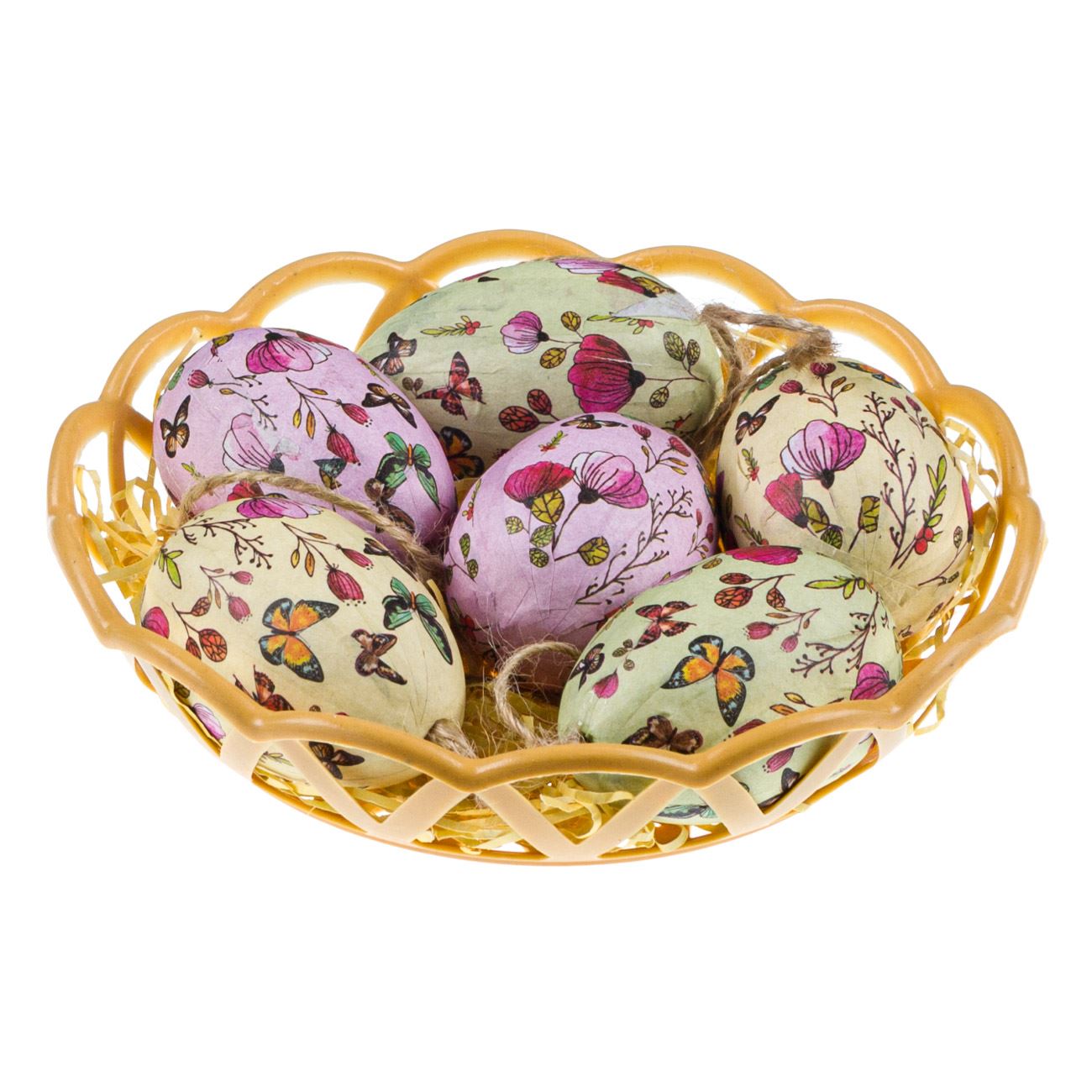 Pillangós húsvéti tojás dekoráció kosárban 6 db 6 cm 