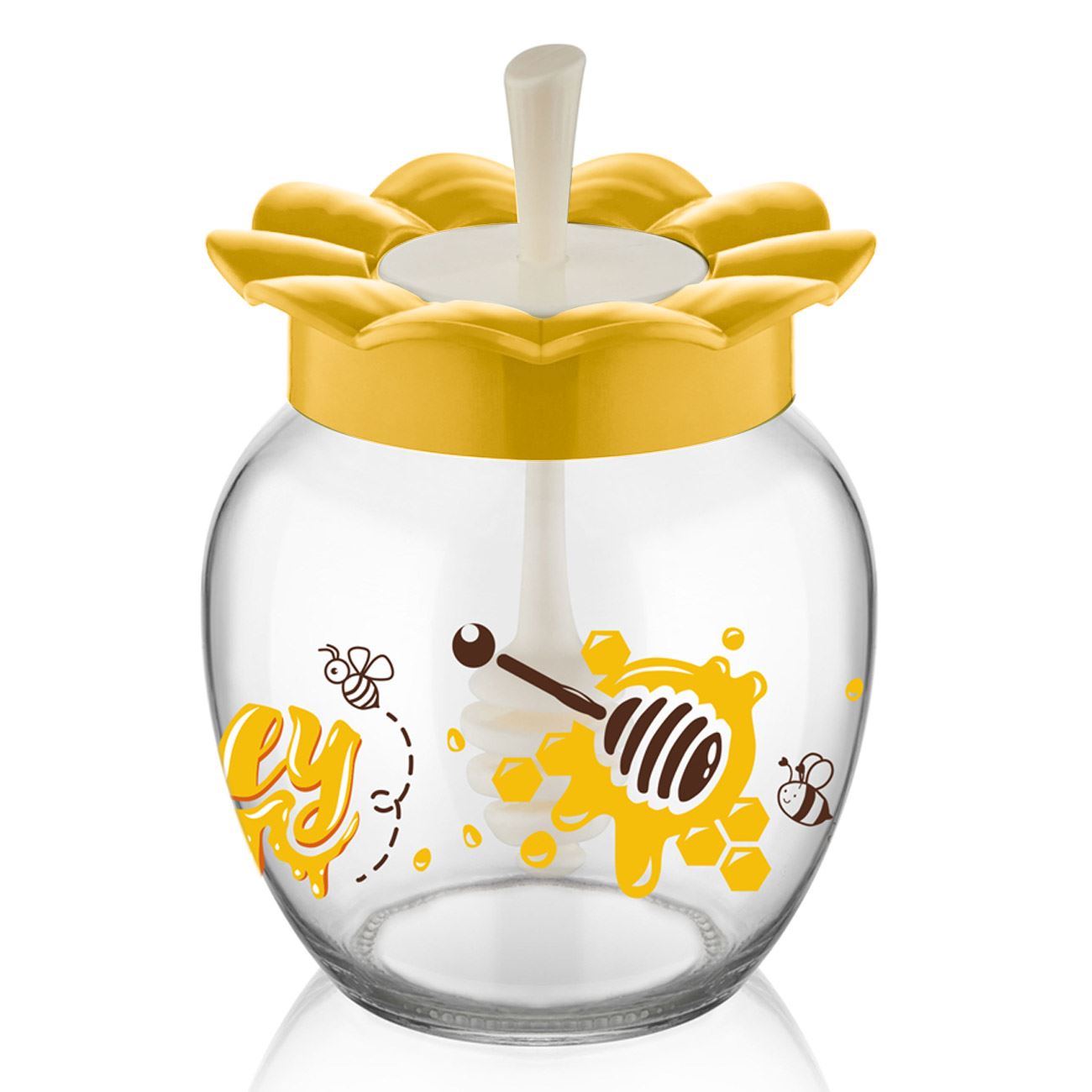 Üveg méz tároló kiskanállal 370 ml