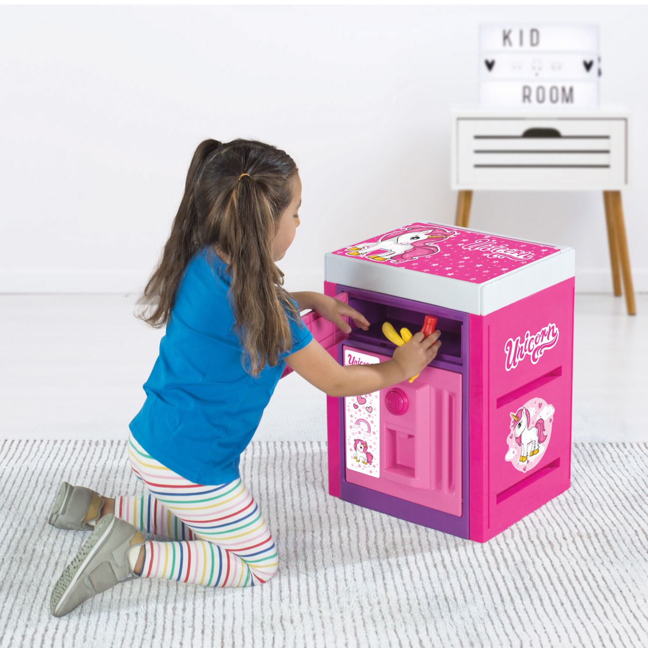 Hűtőszekrény Kids Fukszia kiegészítőkkel és hanggal Unicorn Design 36x30,5x48,5 