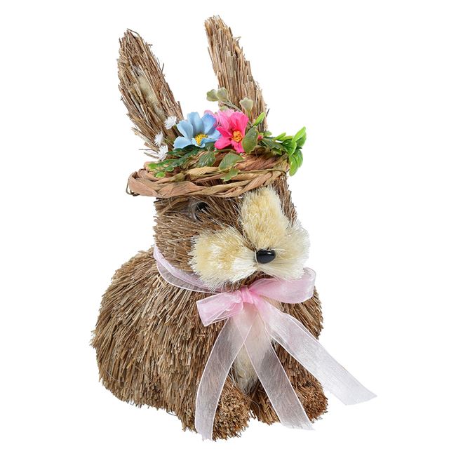Természetes rost nyuszi kalappal - Húsvéti dekoráció 22 cm