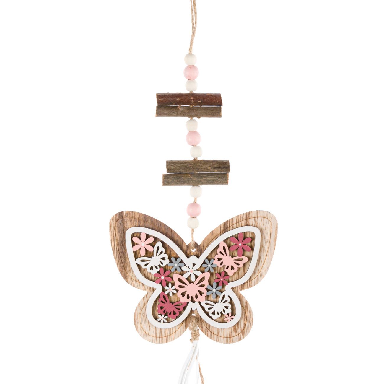 Dekoratív medál fa pillangó gyöngyök 13x10 cm