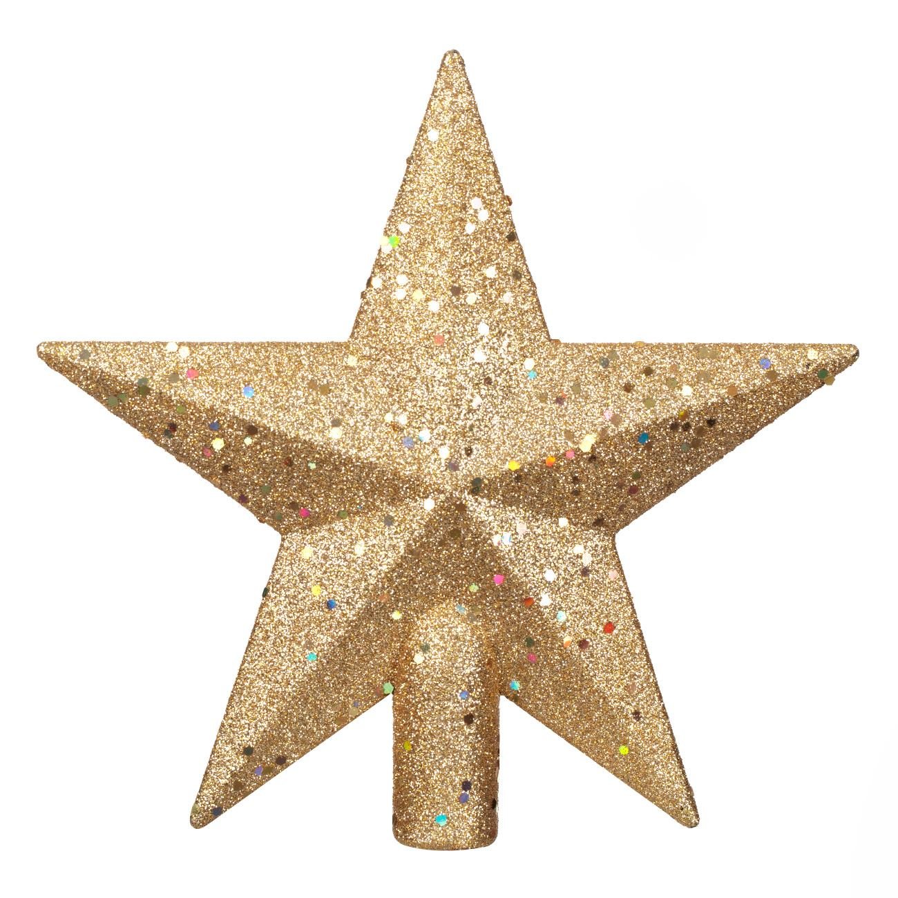Arany csillag csúcsdísz Glitteres 22 cm 
