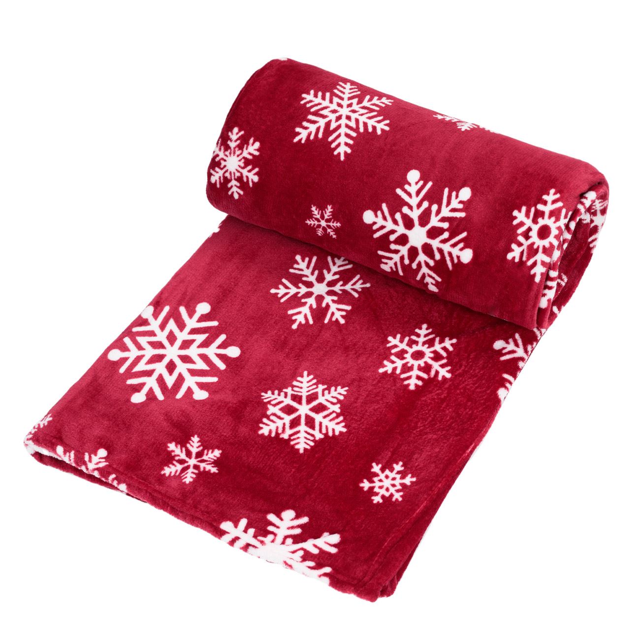 Karácsonyi dekorációs takaró dupla bársony bordó fehér pelyhek 220x200cm