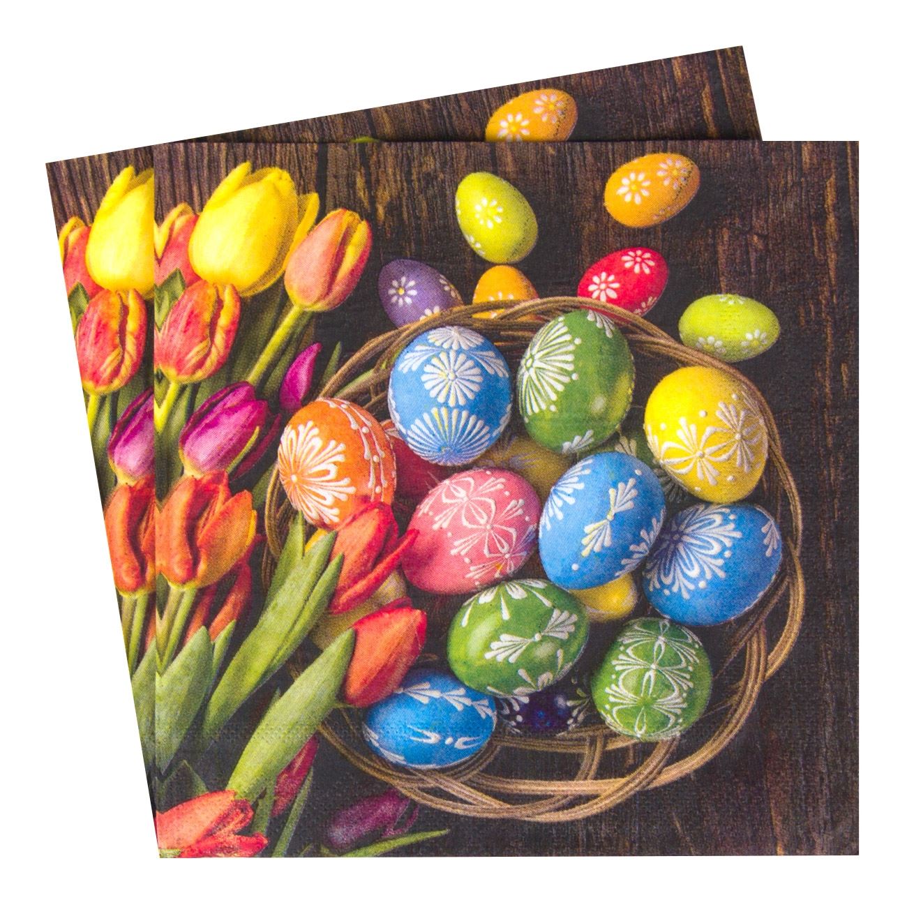 Húsvéti szalvéta - Színes tojások és tulipánok 33x33 cm - 20 db
