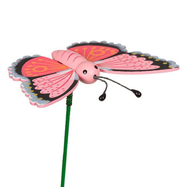 Mozgó Pillangó pálcikán rózsaszín fekete széllel 25 cm