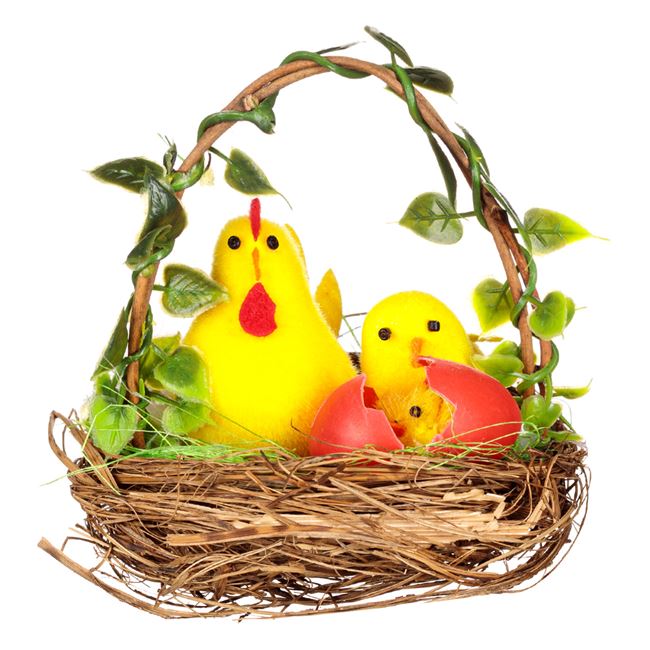 Húsvéti dekoratív fészek csirkékkel 9x10 cm