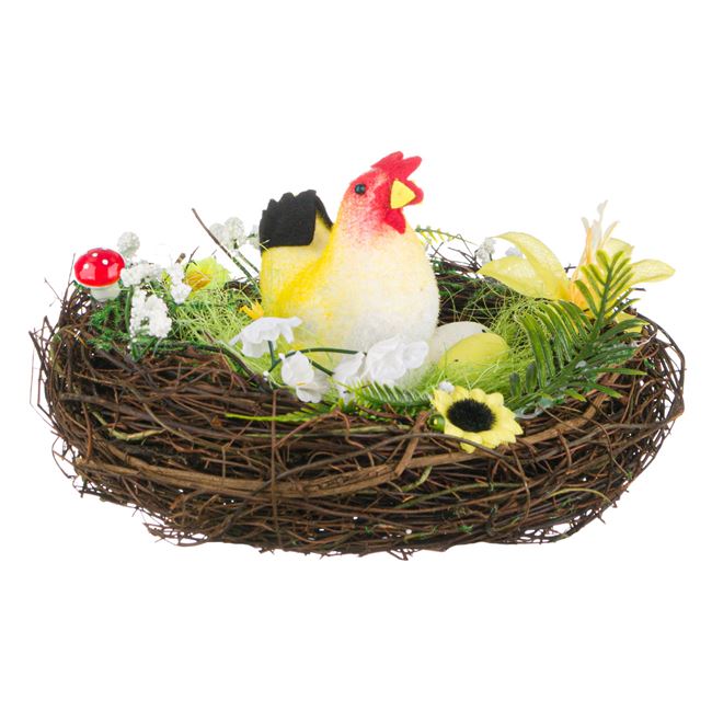 Húsvéti dekoratív fészek tyúkkal & tojással 21x14 cm