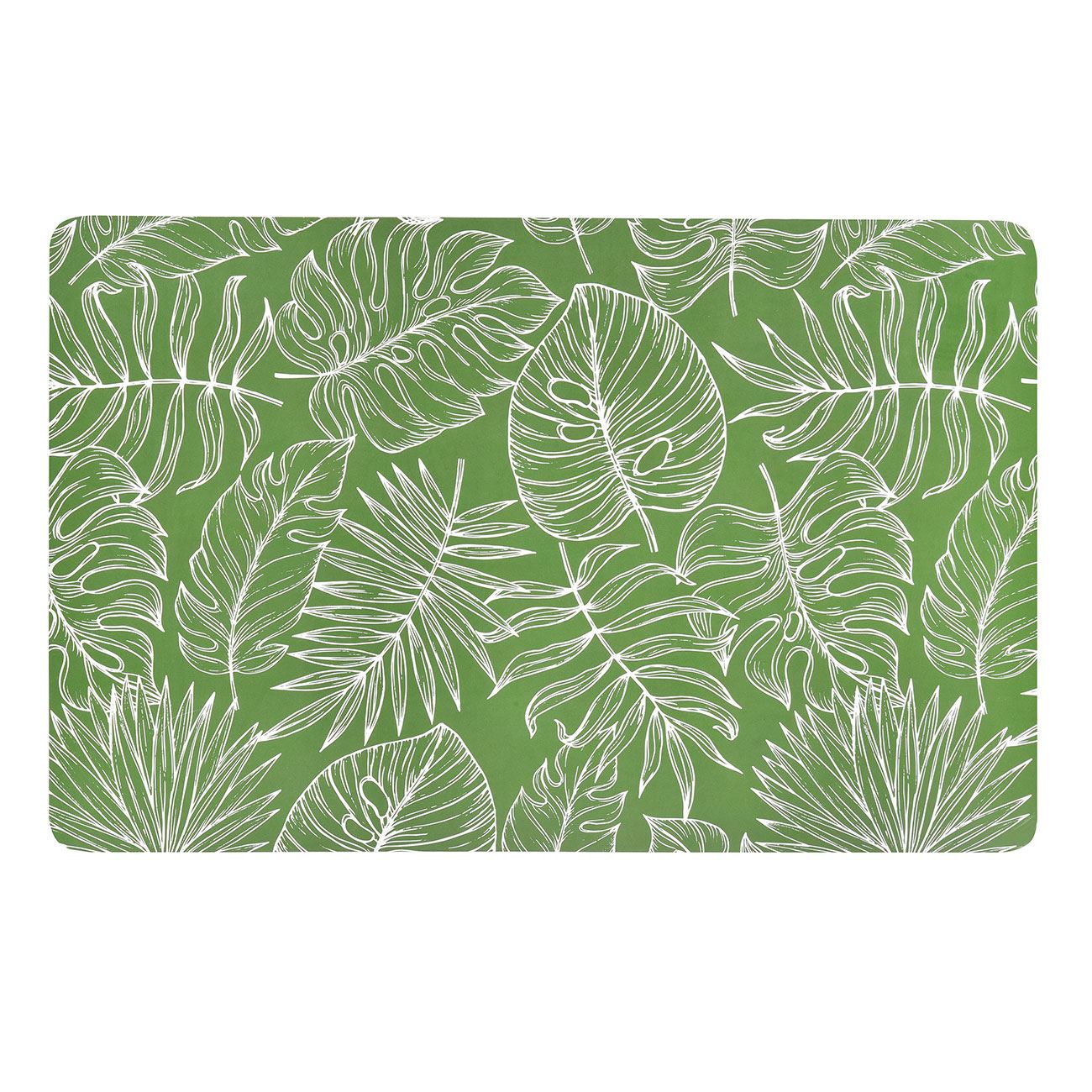 Zöld tányéralátét fehér trópusi levelekkel 43,5x28,5cm
