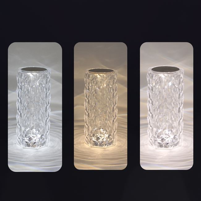 Asztali lámpa műanyag átlátszó dombornyomott USB &; Touch funkcióval, 9x21.5cm