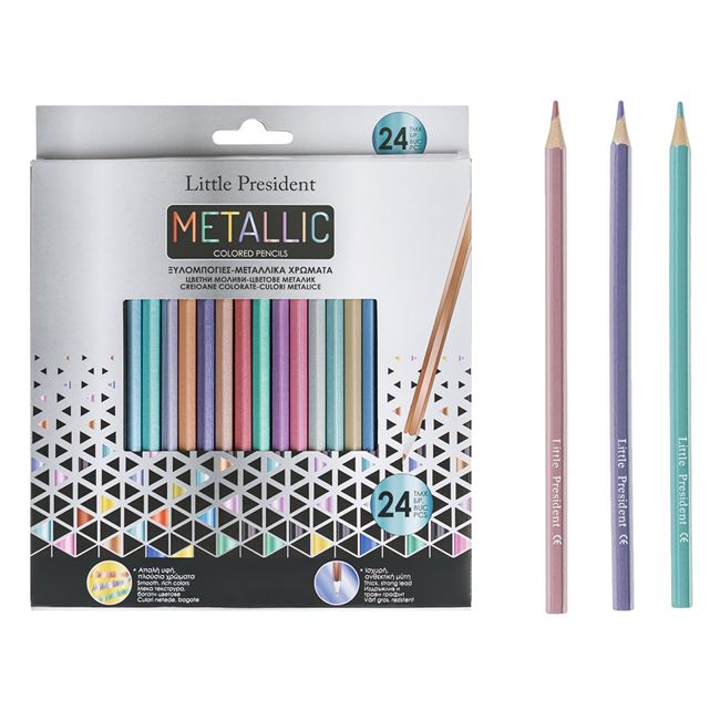 Metál színű ceruza készlet - 24 db