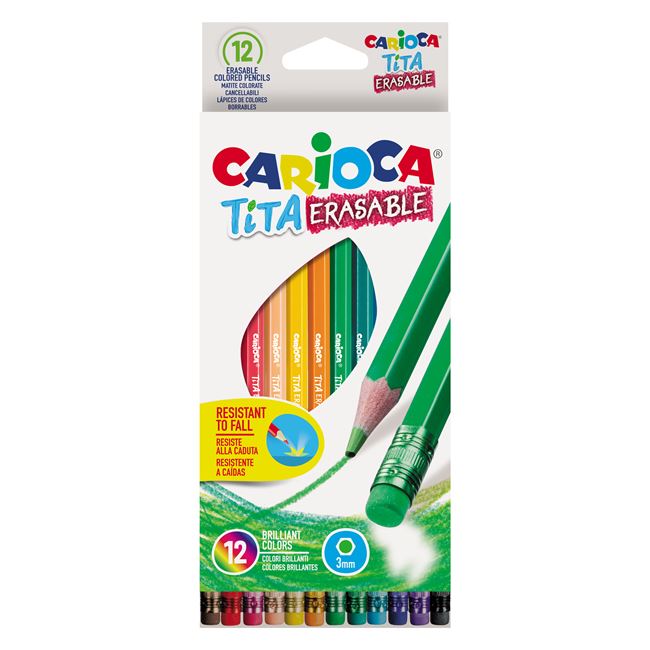 Vékony színes ceruzák CARIOCA radírral - 12db