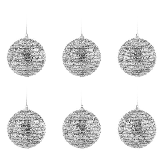 Ezüst karácsonyfa gömb készlet csillogó 8cm - 6db