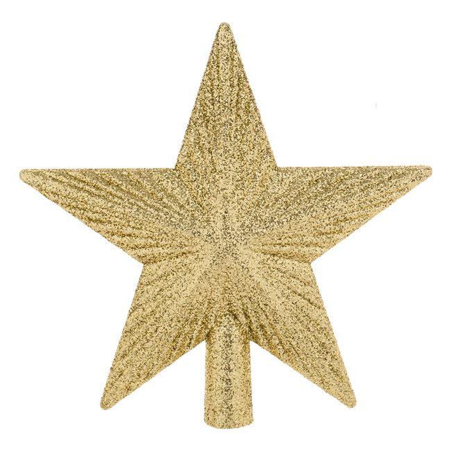 Karácsonyfa csúcsdísz 3D arany csillag csillogással 15cm