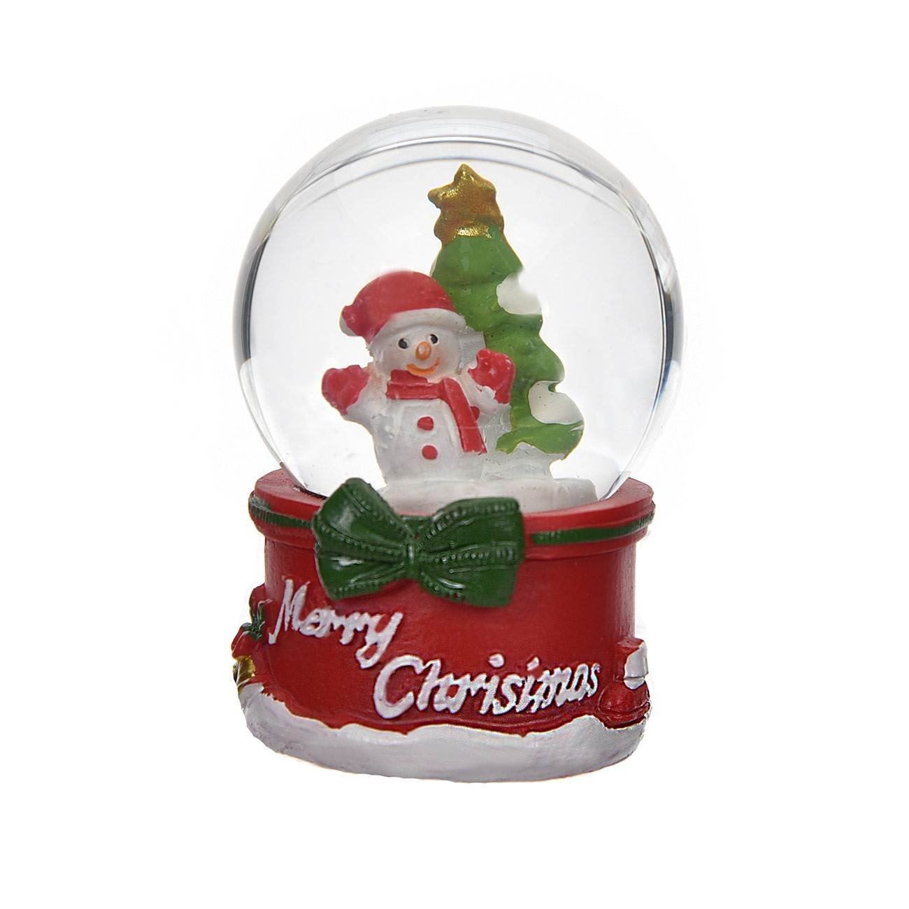 Cuki hóemberes karácsonyi hógömb "Merry Christmas" 5cm